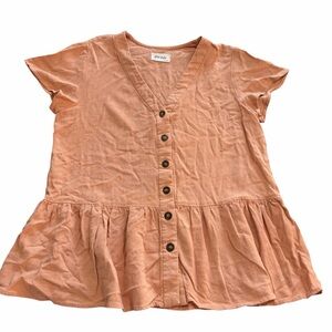 Women's Button-Down Peplum Blouse - Peach